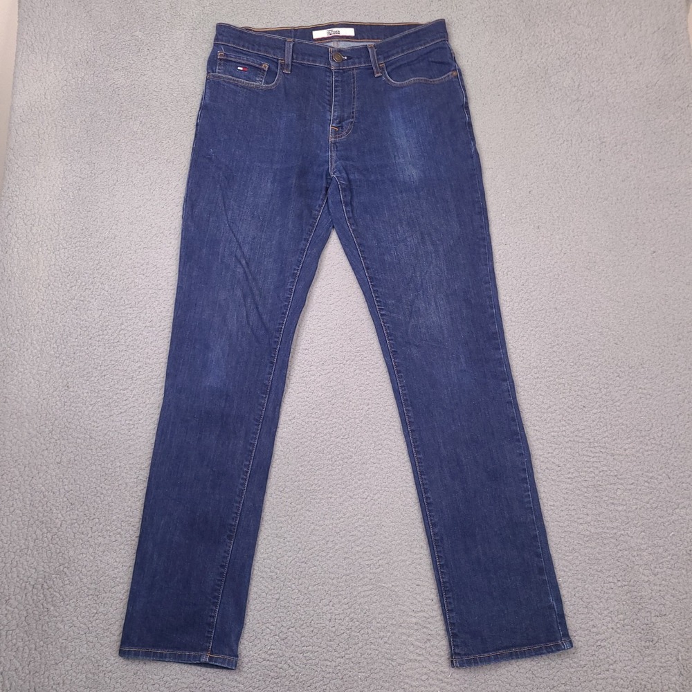 Tommy Hilfiger Jeans Mens 33x34 Blue Regular Fit Straight Leg Dark Wash Denim